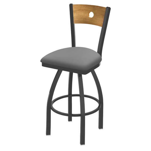 25" Swivel Counter Stool, Pewter Finish, Med Back, Canter Grey Seat